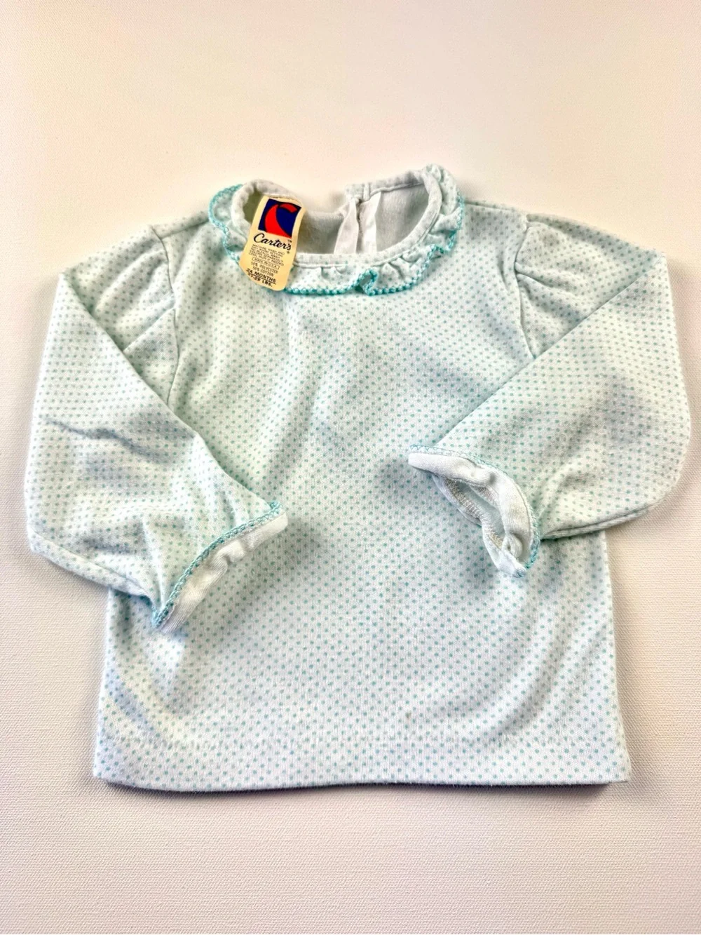 Vintage 1980s Carters Baby Girl Polka Dot Blouse Shirt Collar Ruffles 24M 2T